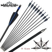 12pcs 30 inches fiberglass arrows spine 500 od 8mm id 6mm with arrow point for compound bow and recurve bow archery accessories