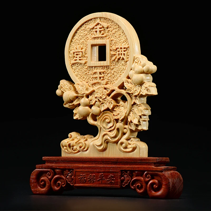 21 см счастливые слитки Китайская Скульптура Резьба по дереву двухсторонние