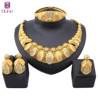 dubai gold color crystal jewelry sets for women necklace earring italian bridal wedding accessories jewelry sets