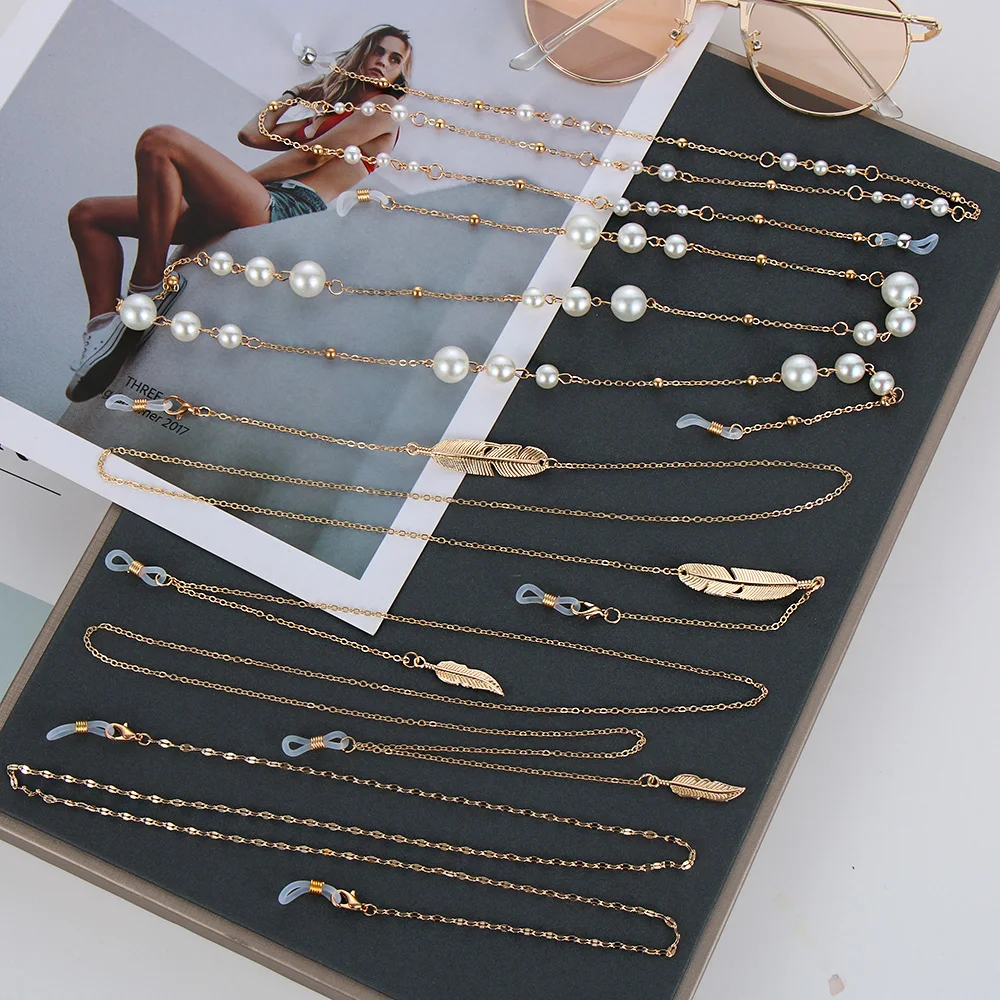 

Womens Eyeglass Chains Sunglasses Reading Beaded Glasses Chain Leaf Eyewears Cord Holder Gold Black Neck Strap Rope 70/80/90cm