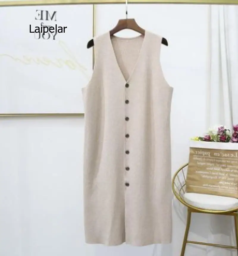 Элегантный Трикотажный жилет с V-образным вырезом Длинный без рукавов Женская