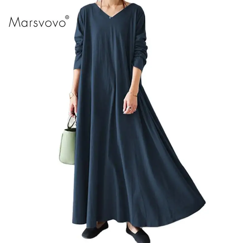 

Street Maxi Dress Long Sleeve V-Neck Vestidos Solid Color Casual Long Dresses Chic Home Comfort Robe Fashion Autumn Woman Dress