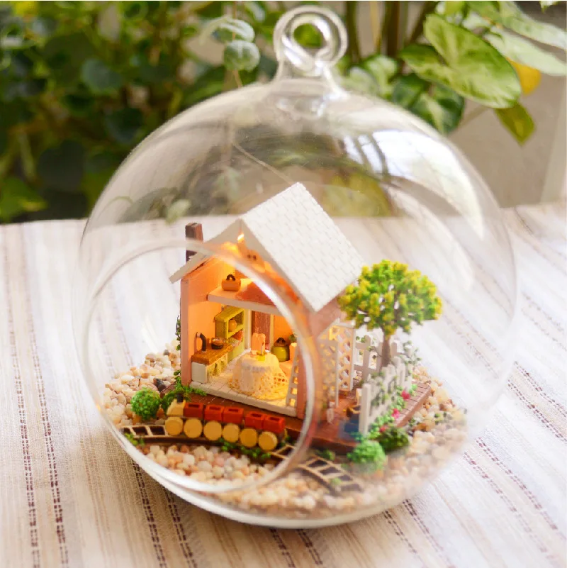 

DIY Glass Ball Toys House Mini Casa Model Kits Handmade Wooden Miniature Assembling dollhouse Doll Houses Building kit Toy Gifts