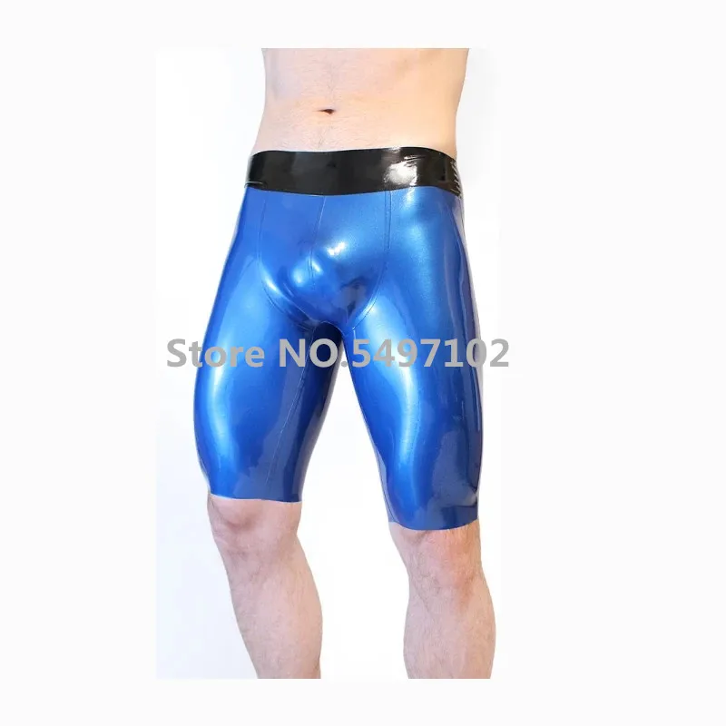

Metallic Blue and Black Latex Pants For Man Boxer Shorts