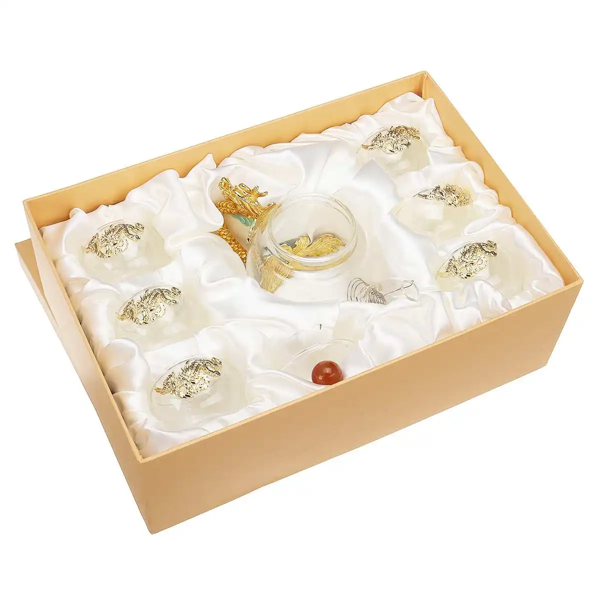 

7Pcs/ Set Enamel Glass Flower Tea Set Heat Resistant Coffee Pot Cup Party Wedding Gift dragon enamel Glass teapot