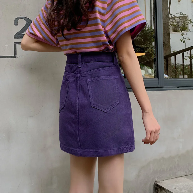 Женская джинсовая мини-юбка трапециевидной формы черная Ретро панк короткая