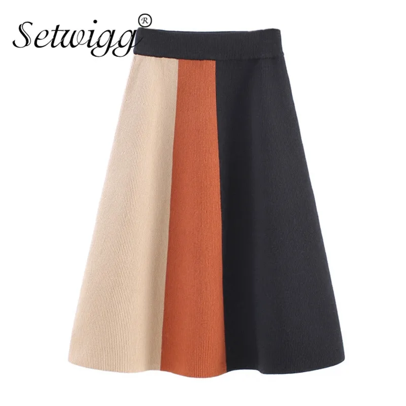 Женская трикотажная Юбка миди в полоску с поясом на резинке|spring skirt|knit skirtskirt elastic