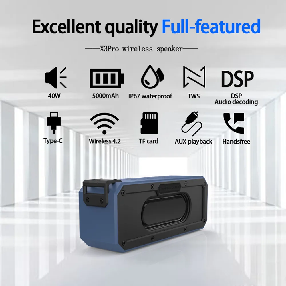 Портативная Bluetooth Колонка 40 Вт Беспроводная колонка звуковая панель для