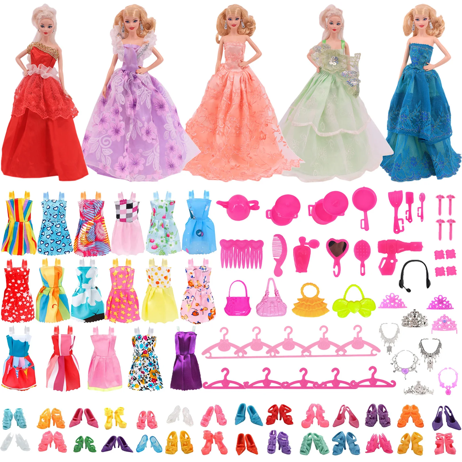 Набор аксессуаров для кукол вечернего платья для 11,5-дюймовых Барби, 30 см Блайт и 1/6 BJD игрушек для школы и учебной мебели.