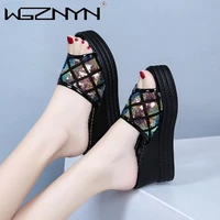 women slippers summer sequins platform wedge slides woman bling leather beach sandals open toe casual shoes ladies outdoor shoes