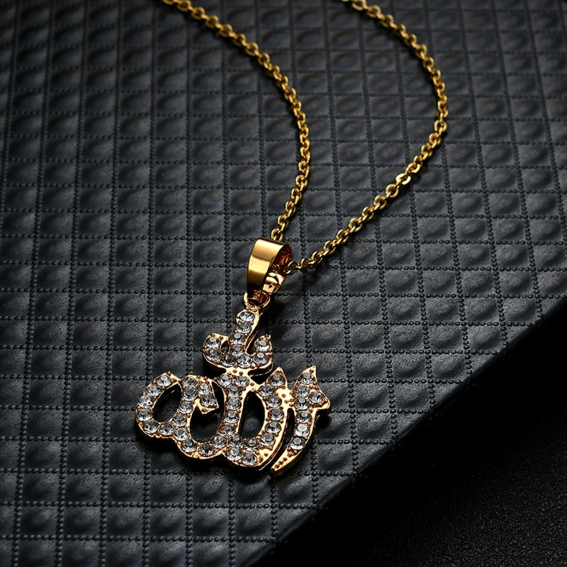 

Arabic Muslim Womens Gold Rhinestone Islamic God Allah Pendant Necklace Jewelry
