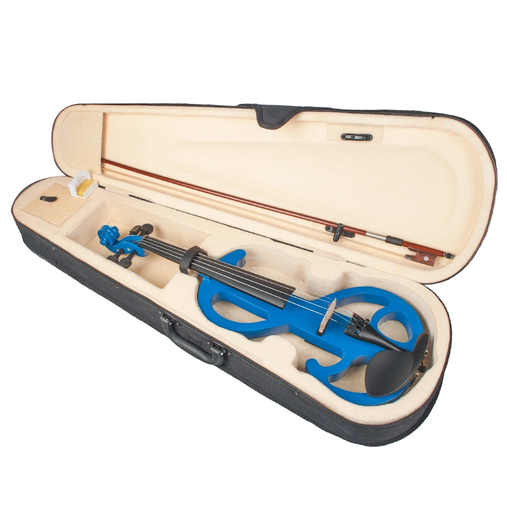 NAOMI 4/4 Solid Wood Electric Violin Set w/ Brazilwood Bow+Carrying Case+ Audio Cable+ Rosin Blue Student Violin For Beginner enlarge
