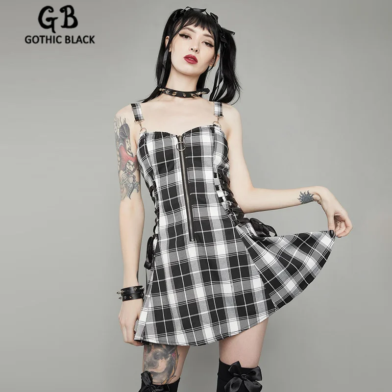 

Gothblack Vintage Slim Mini Dress Women Fashion Gothic Bodycon Zipper Pocket Elegant Dress Summer Fashion Casual Home Outfits