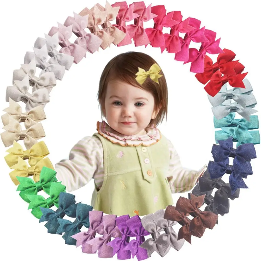 

40PCS Mini Baby Clips for Fine Hair 2Inch Glitter Grosgrain Ribbon Hair Bow Alligator Hair Clips Fully Lined for Infants Toddler