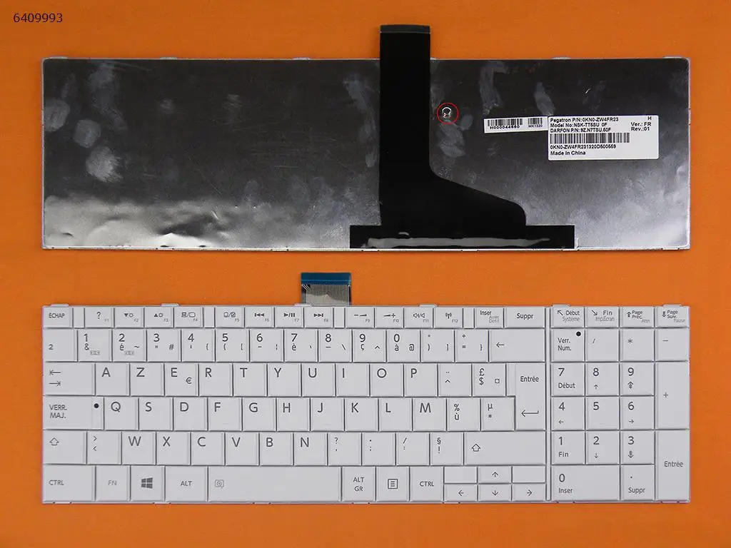 Клавиатура белая с французской раскладкой для ноутбука Toshiba Satellite L870 L870D L875 L875D L950