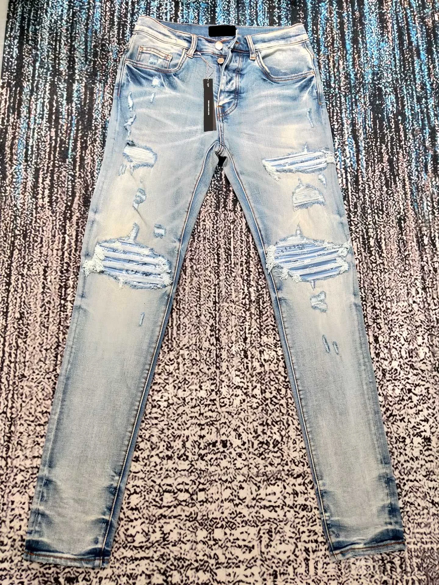 

New Style Jeans Tide Brand Heavy Duty Hole Patch Pucker Made Old Beggar Edition Correct Quality Wash Jeans Man