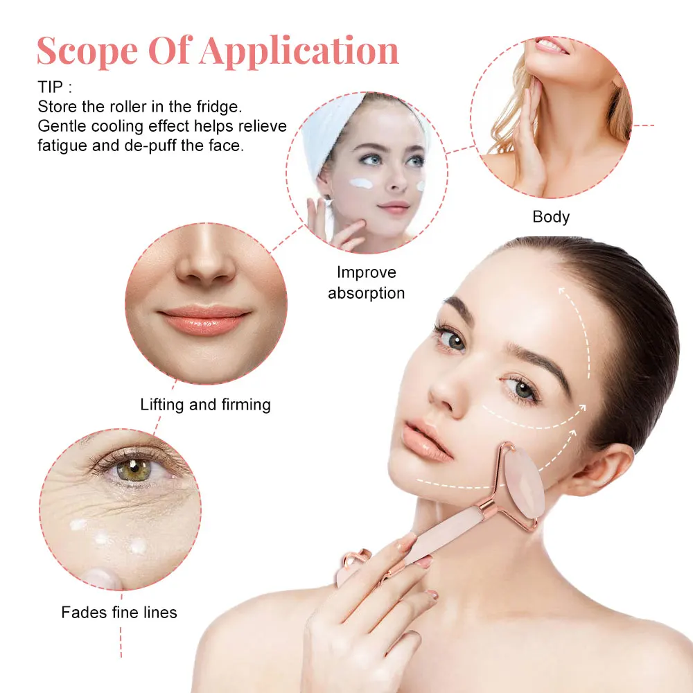 

Natural Rose Quartz Jade Roller Gua Sha Set Facial Body Massager Roller Jade Stone Massage Set Face Lifting Beauty Massage Tool
