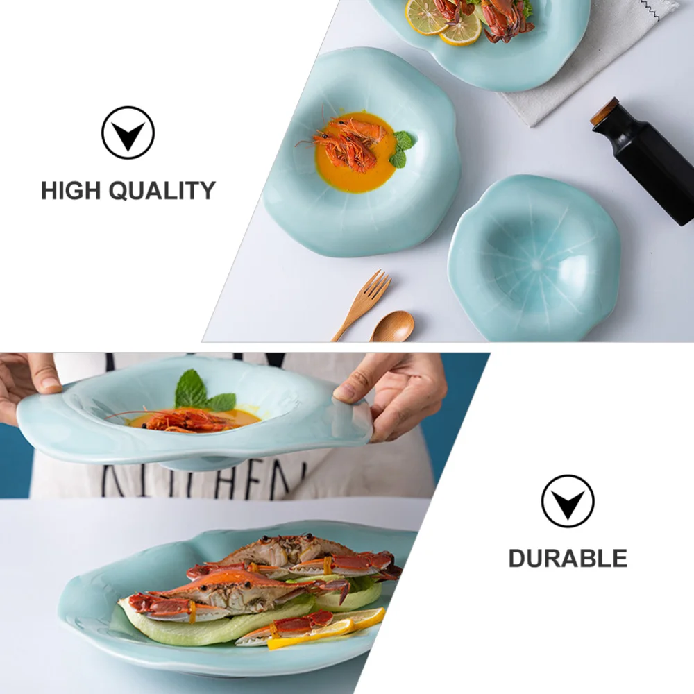 

Ceramic Plate Creative Dinner Plate Lotus Leaf Shape Storage Tray Food Container