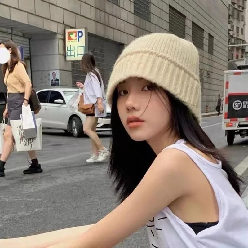 Панама женская вязаная однотонная зимняя ветрозащитная уличная одежда в стиле