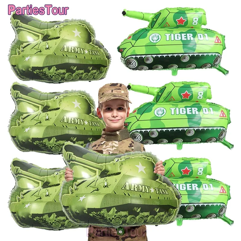 6 Pieces Army Tank Planes Foil Helium Balloon Camouflage Count Party Supplies Military Soldier Themed Birthday Balloons