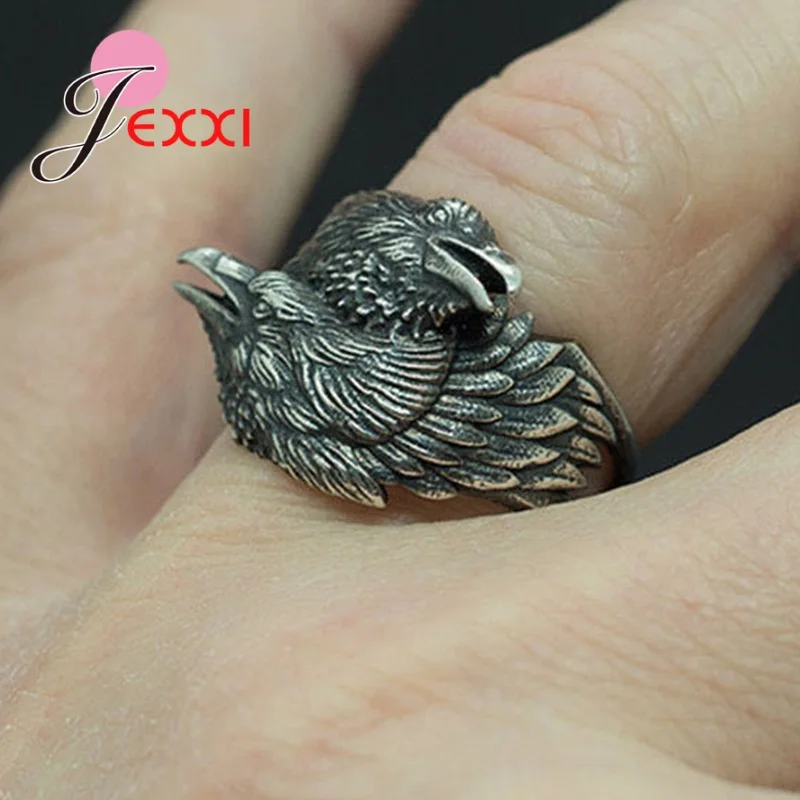 

Viking Men Two Entwined Ravens Ring Norse Mythology Antique Silver Crow Rings Nordic Amulet Jewelry Gifts Party