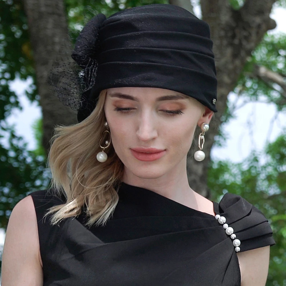 Женская Шапка-бини с бантом FS черная или Белая в арабском стиле для церкви и