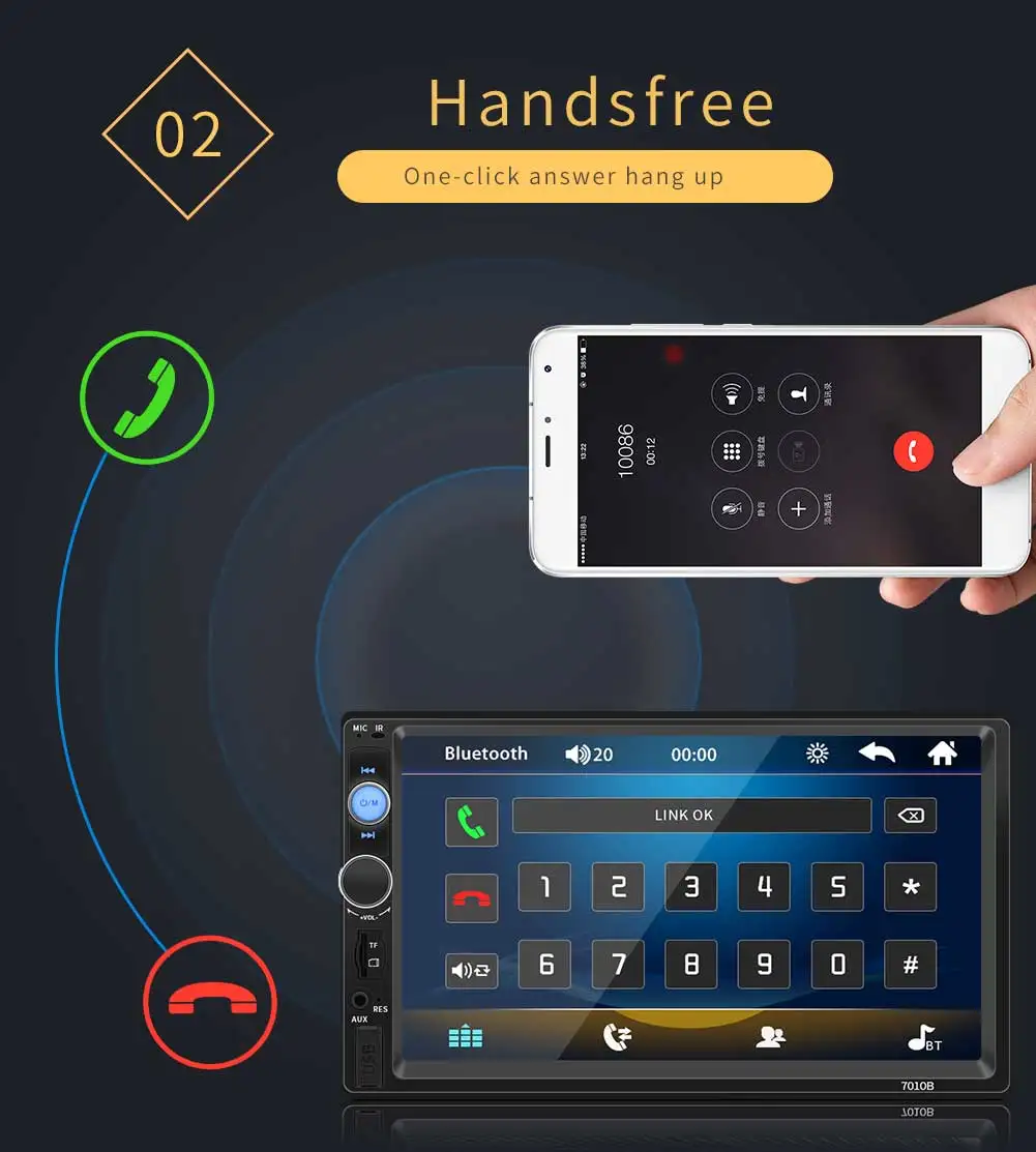 Автомагнитола 2 Din Mp5 плеер Bluetooth Mirrorlink для Iphone/Android Сенсорный экран Авторадио