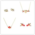 Эмалированная эмалированная красная птица любовь лента ожерелье браслет серьги кольцо набор оптовая продажа