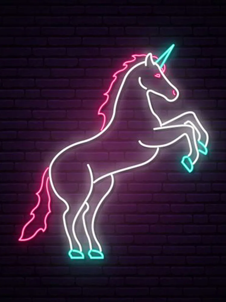 

Neon Sign For unicorn beauty horse Lamp real glass tubes neon bulbs resterant decorate light Shops Display Neon Signs For Bar
