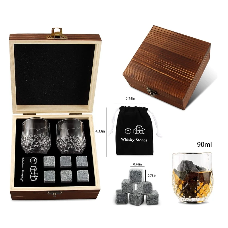Набор стаканов для виски с 6 камнями в деревянной коробке | Дом и сад