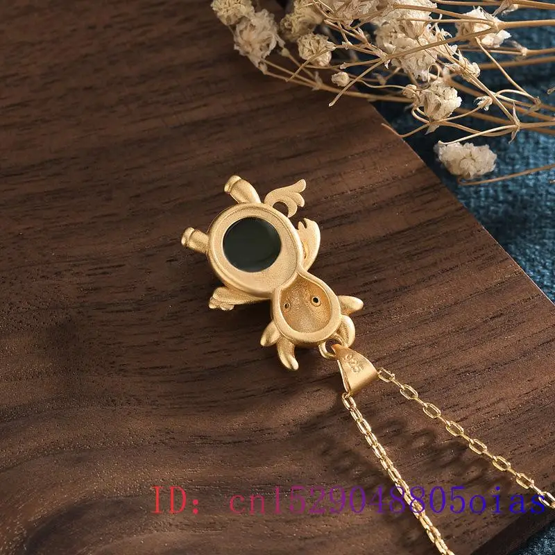 

Green Jade Cattle Pendant Zircon Amulet 925 Silver Charm Crystal Women Necklace Fashion Natural Chalcedony Jewelry Gemstone