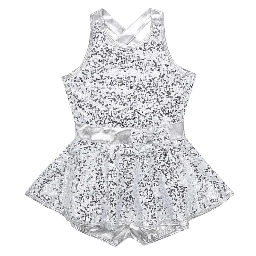 Детская танцевальная одежда для девочек танцевальное трико с блестками и бантом