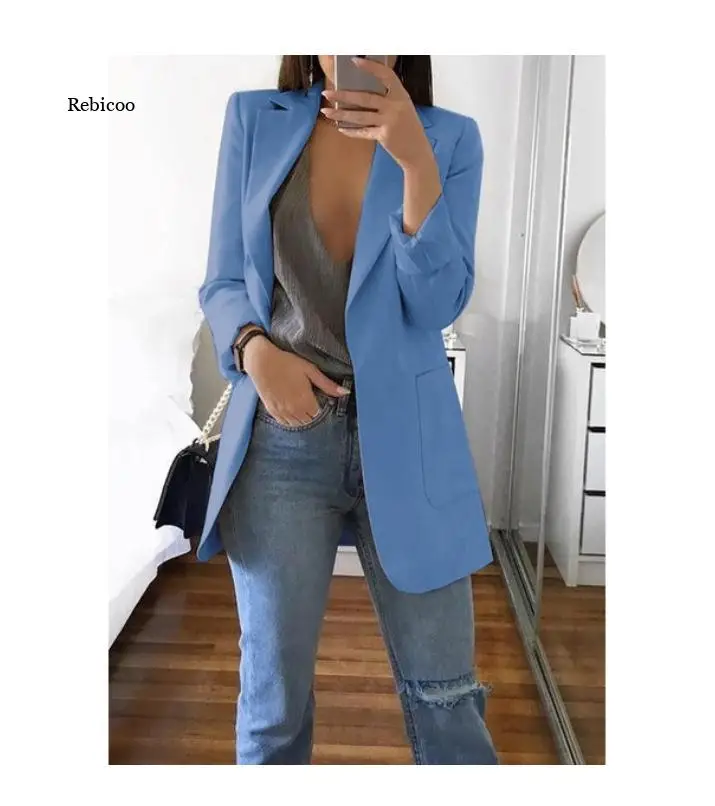 

Women Coats Spring Fashion Streetwear Pockets Jacket Long Sleeve Ladies Coats Office Work Suits