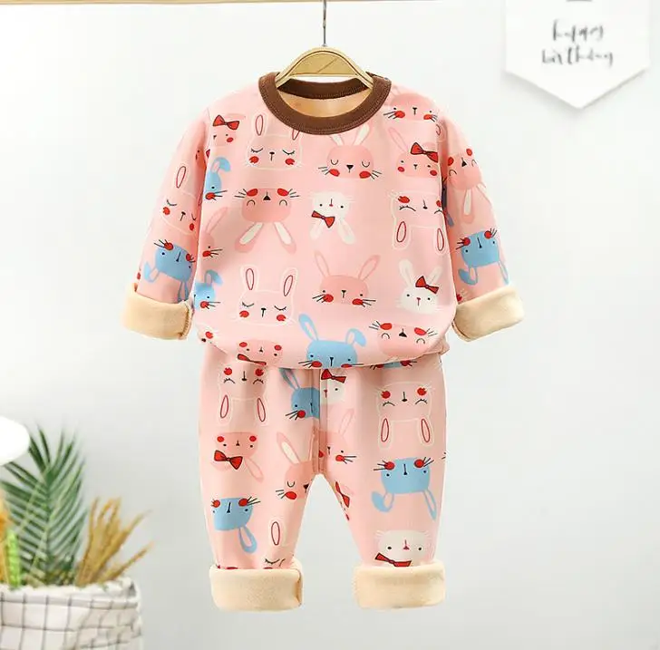 Pijamas de algod&oacute;n de manga larga para beb&eacute;s y ni&ntilde;os peque&ntilde;os, conjuntos de ropa de dormir con dibujos de conejos, pijamas bonitos para ni&ntilde;as de 2, 5, 4, 6 y 8 a&ntilde;os-1