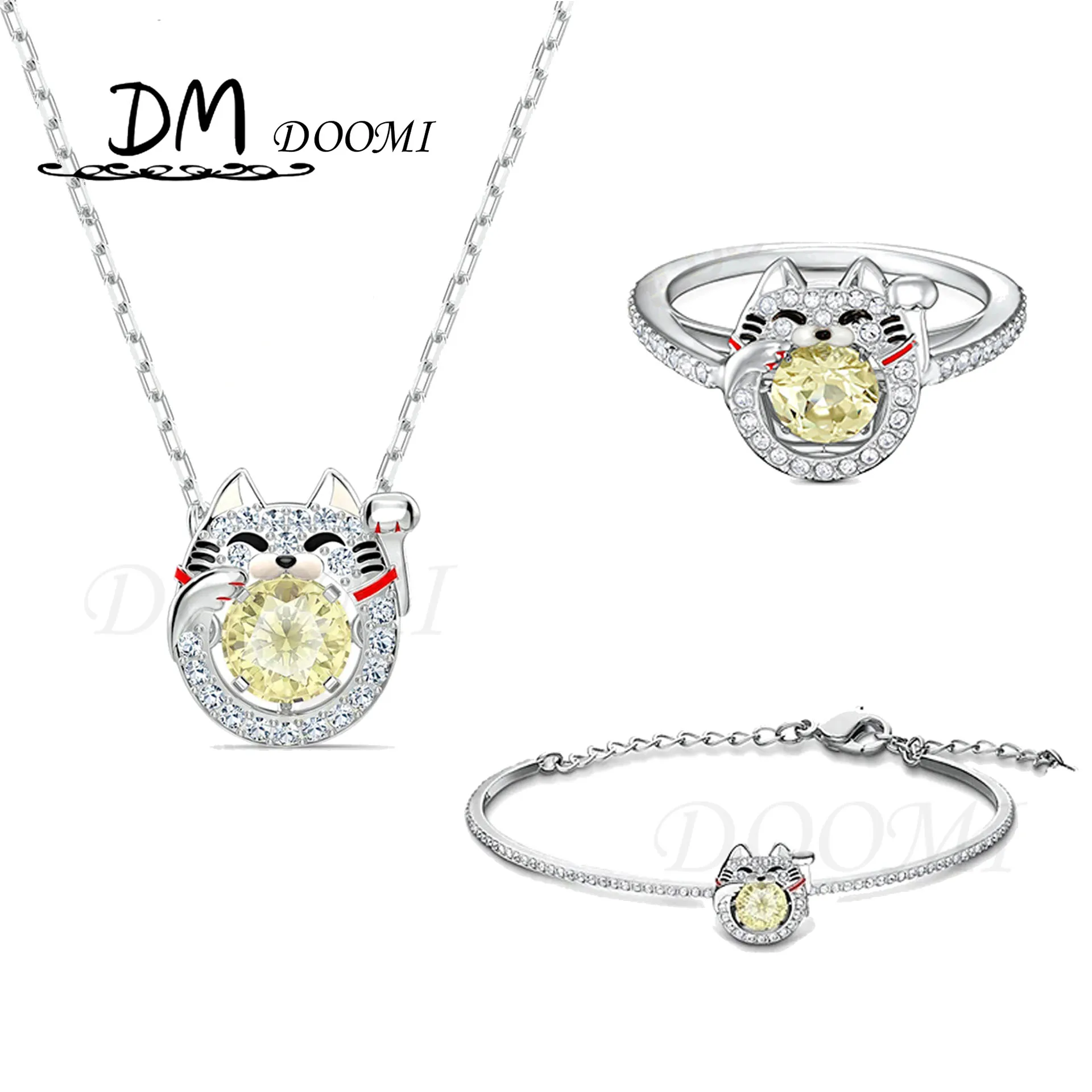 

High Quality Fashion Jewelry SWA Exquisite Crystal Lucky Cat Lovely Women's Necklace Sweet Romantic Christmas Gift Wholesale
