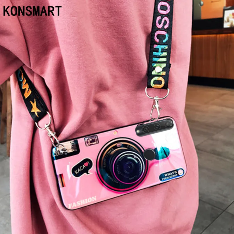 

KONSMART Honor 20E Case Cartoon Cute 3D Camera Phone Case For Huawei Honor 20e Retro Silicone Soft Back Cover With Strap Fundas