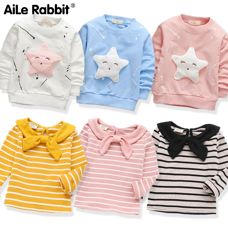 AiLe Rabbit/новая одежда для маленьких девочек футболка с длинными рукавами для девочек с изображением звезд и баннеров детская одежда повседневные топы, футболки