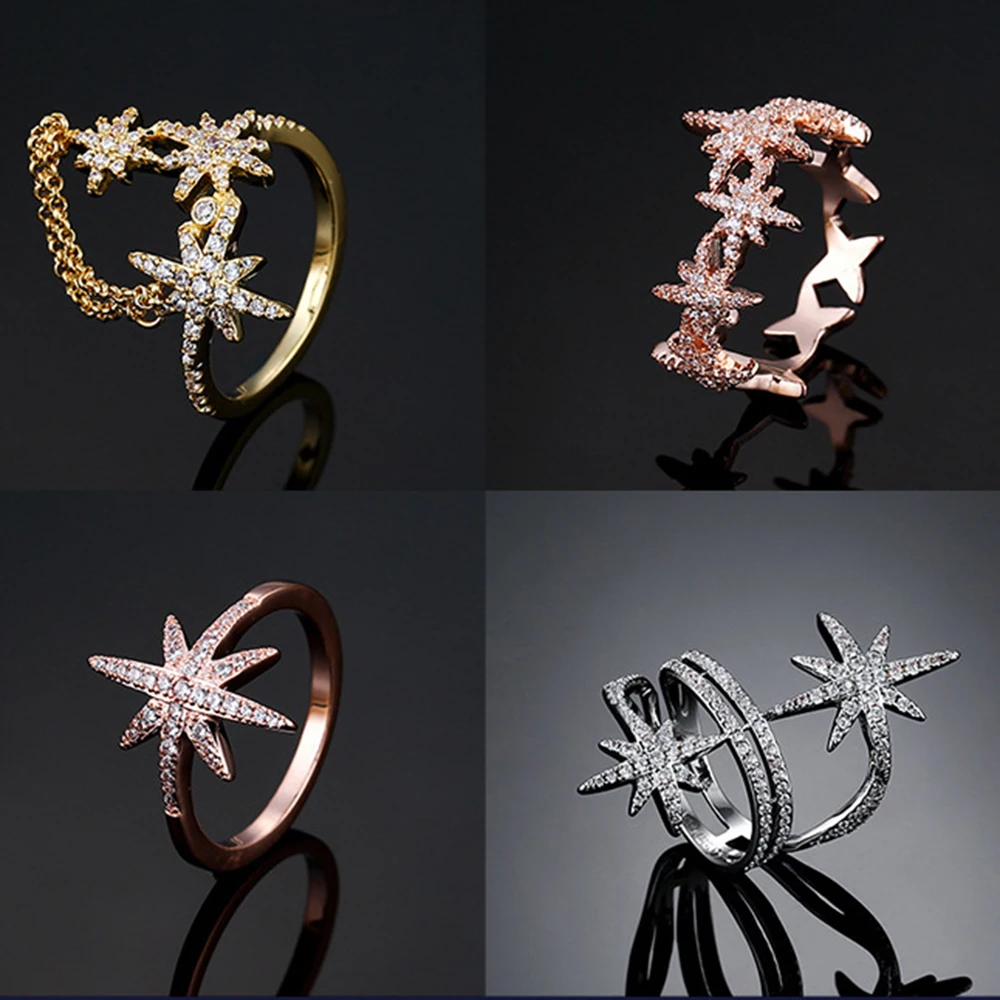 

Sterling Silver Luxury Ring Star Moon Tassel Ring Multi Star Ring Buckle Ring Moon Pearl Ring Women's Classic Jewelry OL Style