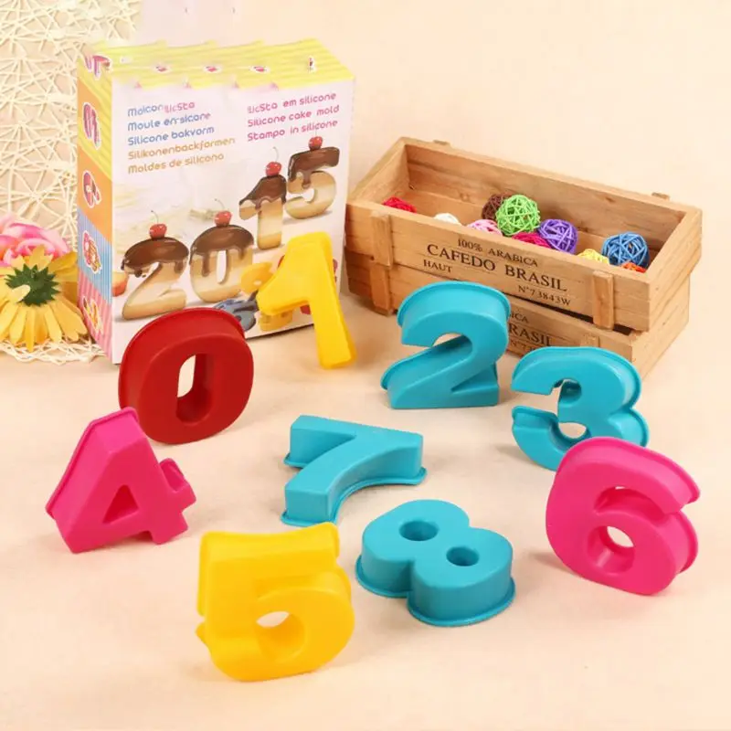 

10 шт многоразовые силиконовые формы для торта 0-9 цифр выпечки хлеба Мусса желе формы 896A