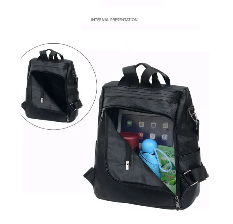 2020 популярный женский мужской школьный рюкзак из искусственной кожи Черный