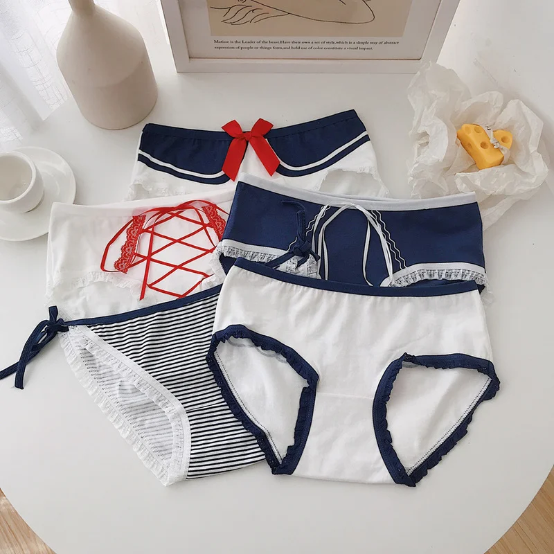 

Harajpee Panties Summer 2021 New Girl Students' Briefs Thin Middle Waist Bottoms Breathable Underwear Five Pack Korean Fashion