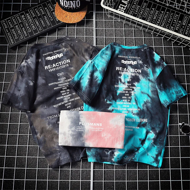 Harajuku New Summer Tie Dyeing Gradient Men's t-shirt Fashion Short Sleeve Tee Tops Male Hip hop Retro Sweatshirts T Shirt Men | Мужская