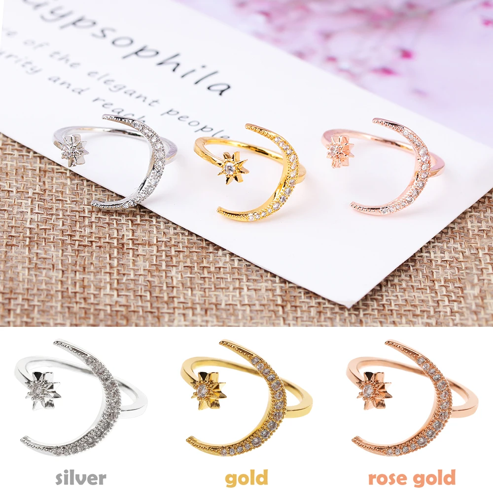 Женское ослепляющее кольцо Moon & Star модное с открытым пальцом для свадьбы помолвки