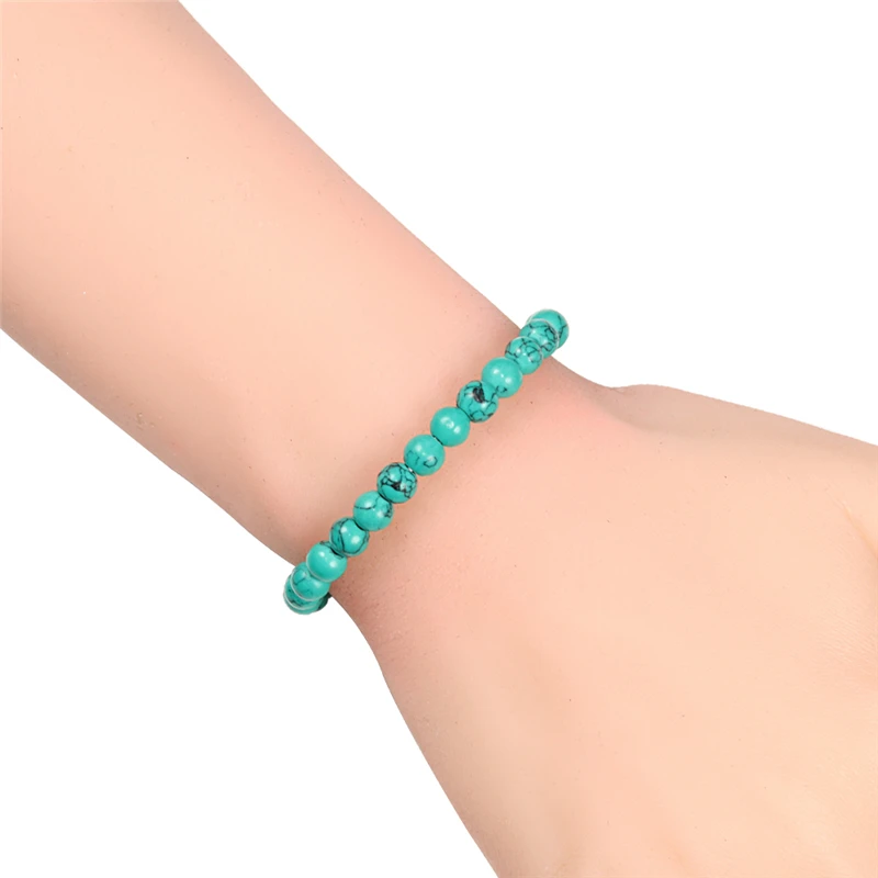 Мужской эластичный браслет из натурального камня 6 мм с черными бусинами лавы и