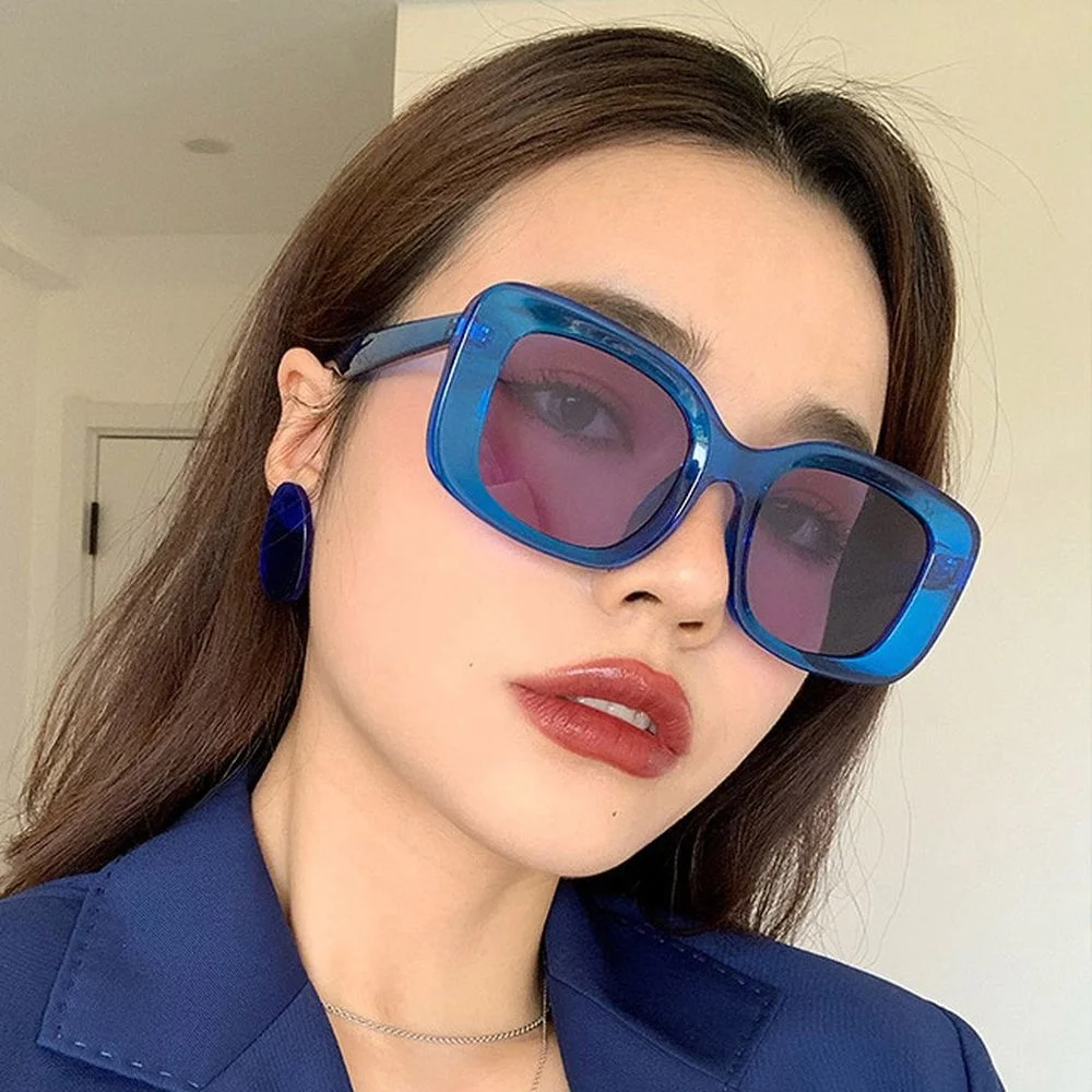 

Fashion Round Sunglasses Women Vintage Retro Eyeglasses Designer Luxury Classic Blue Thick Frame Shades Travel Eyewear