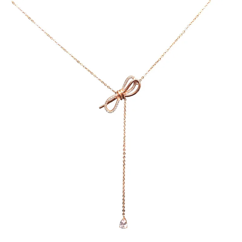 Хит продаж ожерелье с бахромой и бантом Женская Золотая короткая цепочка до