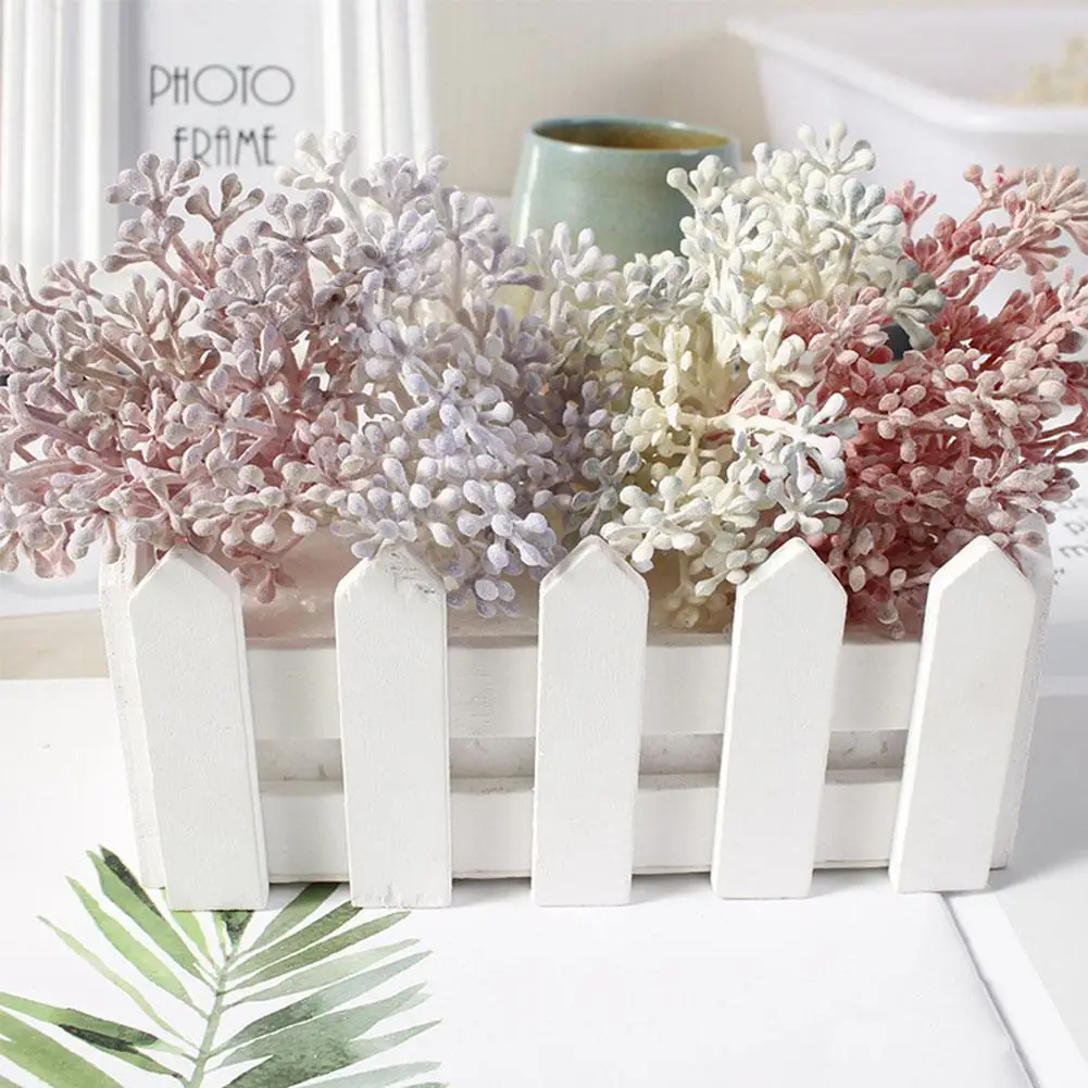 6pcs/lot Artificial Flower Plant Bouquet 14cm Plastic Long Stamen Berry Fake Flowers For Wedding Home DIY Wreat Box Decoration | Дом и сад