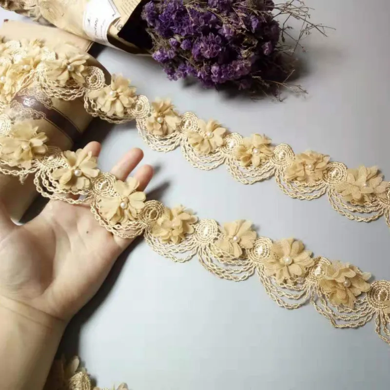 10 шт. Золотая вышитая кружевная лента с цветочной аппликацией | Дом и сад