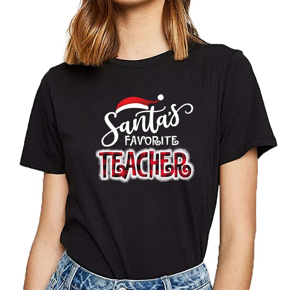 

Tops T Shirt Women santas favorite teacher Hip Hop Vintage Print Female Tshirt