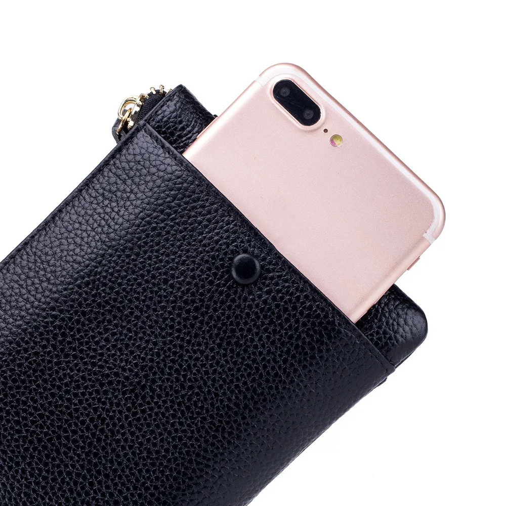 Новый кошелек для мелочи из первого слоя кожи Женский Длинный кошельки на молнии